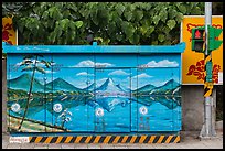 Electric utility boxe with nature landscape painting. Taipei, Taiwan (color)
