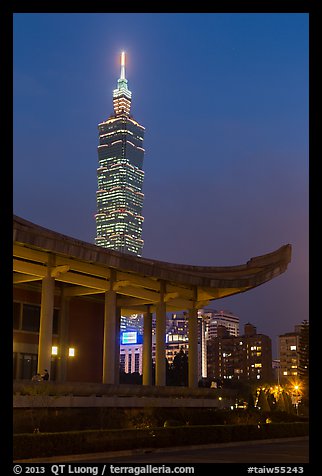 Sun Yat-sen Memorial Hall and Taipei 101 at dusk. Taipei, Taiwan (color)