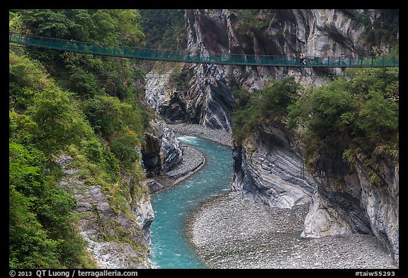 Gorge and suspension bridge, Taroko Gorge. Taroko National Park, Taiwan