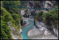 Gorge and suspension bridge, Taroko Gorge. Taroko National Park, Taiwan (color)