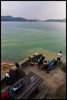 Family fishing. Sun Moon Lake, Taiwan (color)