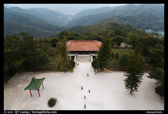 Grounds of Tsen Pagoda seen from the tower. Sun Moon Lake, Taiwan (color)