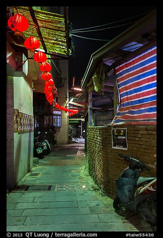 Chinseng Lane at night with lanterns. Lukang, Taiwan (color)