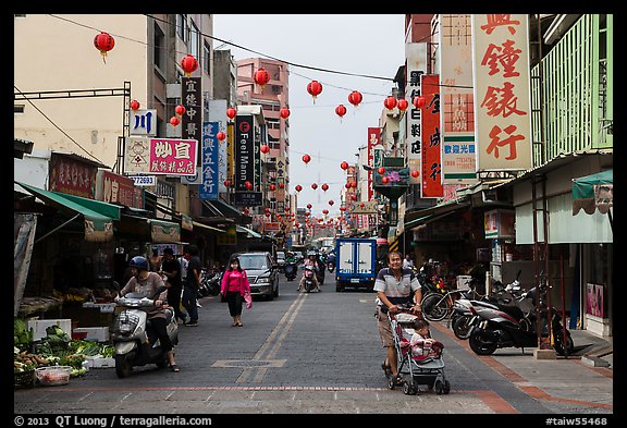 Street with paper lanterns. Lukang, Taiwan