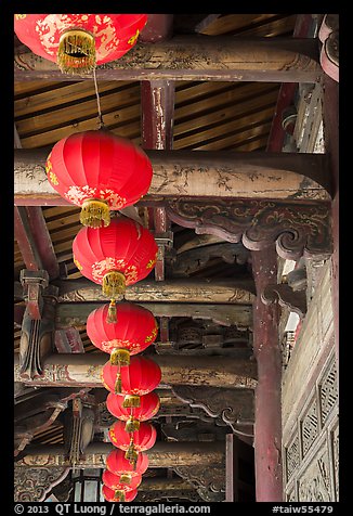 Paper lanterns and woodwork, Longshan Temple. Lukang, Taiwan