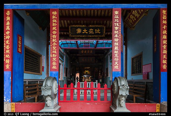 Temple painted red and blue. Lukang, Taiwan
