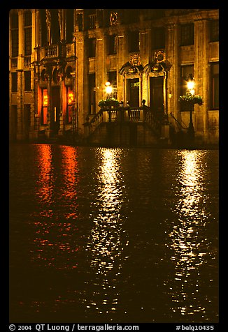 Lights reflected in wet cobblestones, Grand Place. Brussels, Belgium (color)