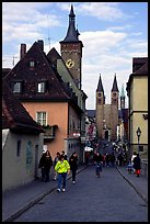 Rathaus, and Neumunsterkirche seen fron Alte Mainbrucke (bridge). Wurzburg, Bavaria, Germany (color)
