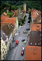 House rooftops and Street seen from the Rathaus tower. Rothenburg ob der Tauber, Bavaria, Germany (color)