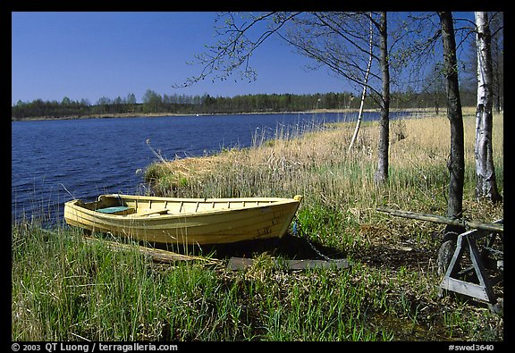 Boat on lakeshore. Central Sweden