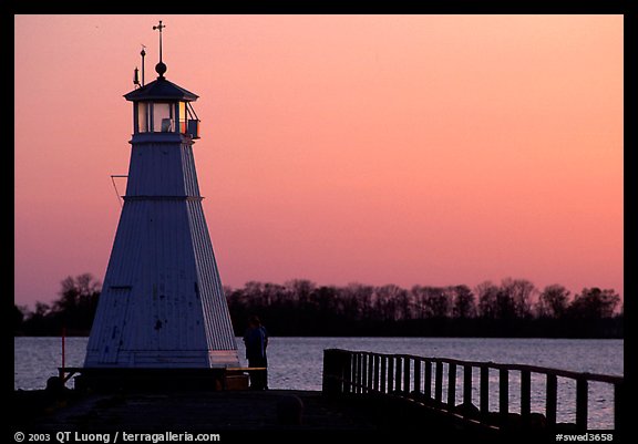 Lighthouse on Vattern Lake, Vadstena. Gotaland, Sweden