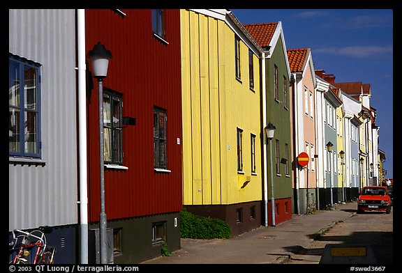 Row of colorful houses. Gotaland, Sweden