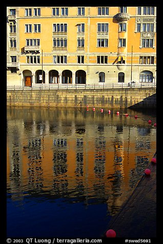 Reflections of buildings on Riddarfjarden. Stockholm, Sweden (color)