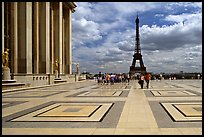 Eiffel tower seen from the marble surface of Parvis de Chaillot. Paris, France