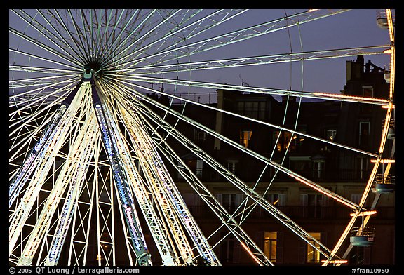 Lighted Ferris wheel in the Tuileries. Paris, France (color)