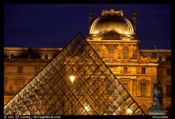 Pyramid and Louvre at night. Paris, France (color)