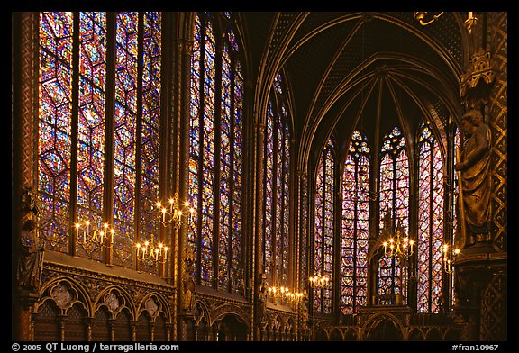 Sainte Chapelle haute covered with stained glass. Paris, France (color)