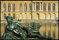 Statue, basin, and facade, afternoon, Palais de Versailles. France (color)