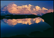 Mont Blanc reflected in pond at sunset, Chamonix. France (color)