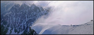 Ridge with alpinists and high peaks. France (Panoramic color)