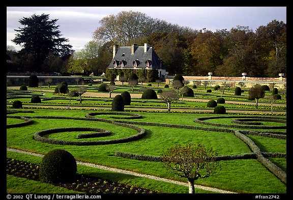 Gardens of Chenonceaux chateau. Loire Valley, France