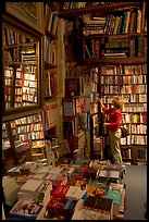 Picking-up a book in Shakespeare and Co bookstore. Quartier Latin, Paris, France (color)