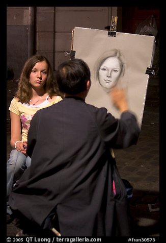 Artist and model,  Place du Tertre, Montmartre. Paris, France (color)