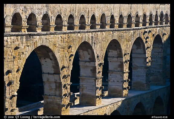 Upper and middle levels of Pont du Gard. France (color)