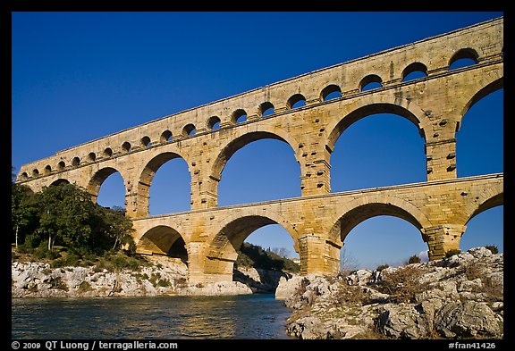 Roman aqueduct over Gard River. France (color)