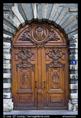 Historic wooden door. Lyon, France (color)