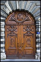 Historic wooden door. Lyon, France (color)