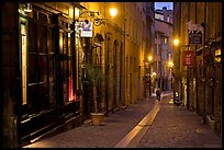 Rue du Boeuf at night. Lyon, France