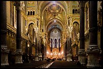 Inside Basilica Notre-Dame of Fourviere, in Romanesque and Byzantine architecture. Lyon, France (color)
