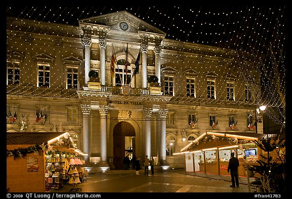 City Hall with Christmas Lights. Avignon, Provence, France