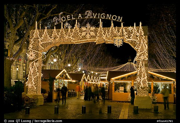 Christmas fair at night. Avignon, Provence, France (color)