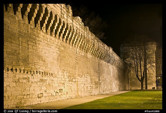 Ramparts at night. Avignon, Provence, France (color)