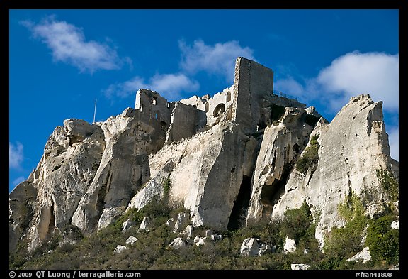 Rocky outcrop and ruined castle, Les Baux-de-Provence. Provence, France