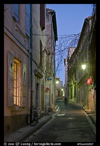 Narrow street at night. Arles, Provence, France (color)