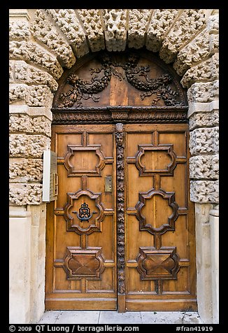 Decorated wooden door. Aix-en-Provence, France