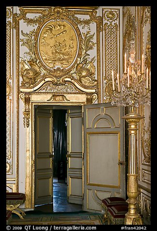 Fontainebleau Palace interior with richly decorated walls. France