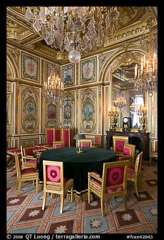 Room with meeting table inside Chateau de Fontainebleau. France