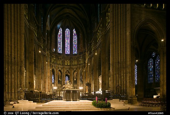 Altar and apse with clerestory windows, Cathedral of Our Lady of Chartres. France (color)