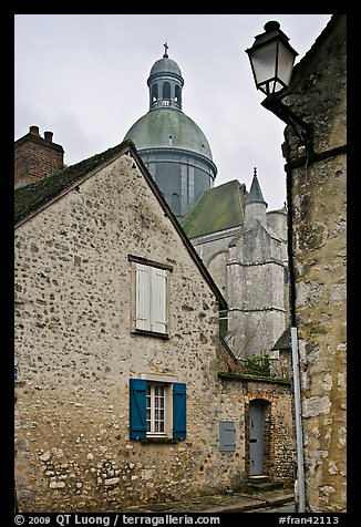 Stone houses and dome of Saint Quiriace Collegiate Church, Provins. France (color)