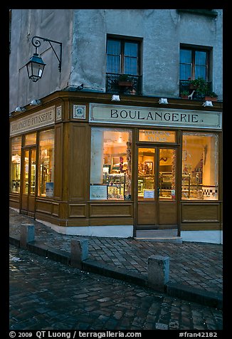 Boulangerie at dusk, Montmartre. Paris, France (color)