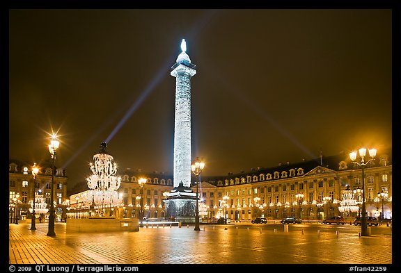 Place Vendome by night with Christmas lights. Paris, France
