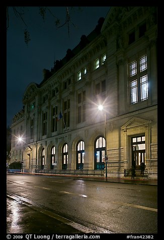 The Sorbonne by night. Quartier Latin, Paris, France (color)