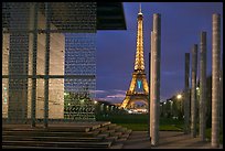 Peace monument and Eiffel Tower by night. Paris, France (color)