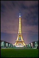 Lawns of Champs de Mars and Eiffel Tower at night. Paris, France ( color)