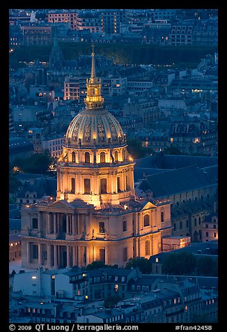 Invalides dome at night from above. Paris, France