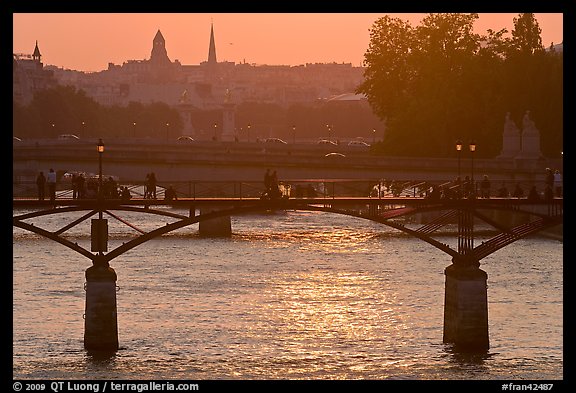 Sunset over the Seine River and bridges. Paris, France
